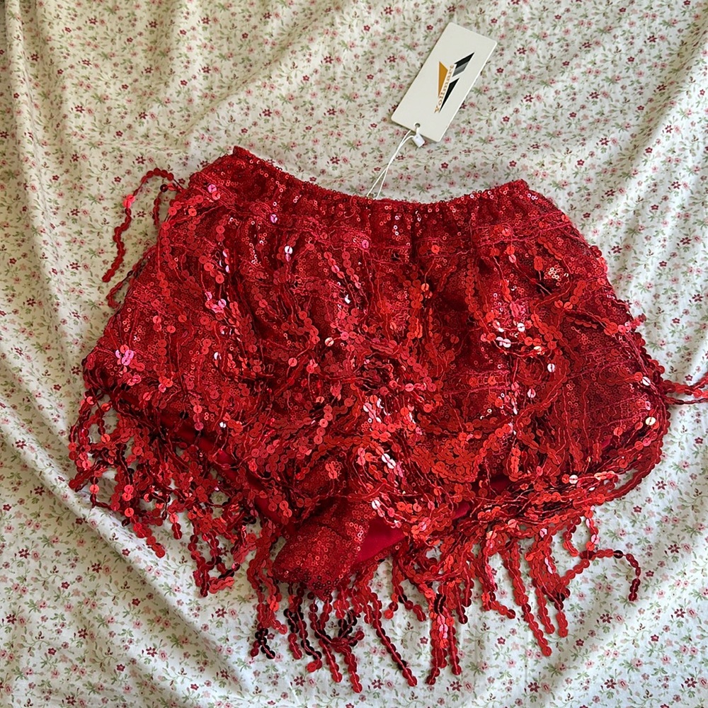 Red sequin shorts/skort size s never worn